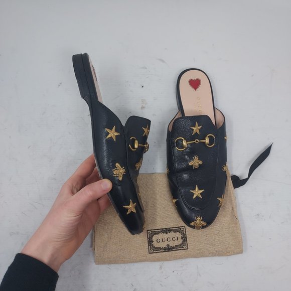 GUCCI Princetown Embroidered Bees Stars Horsebit Mule Shoe - Picture 6 of 8